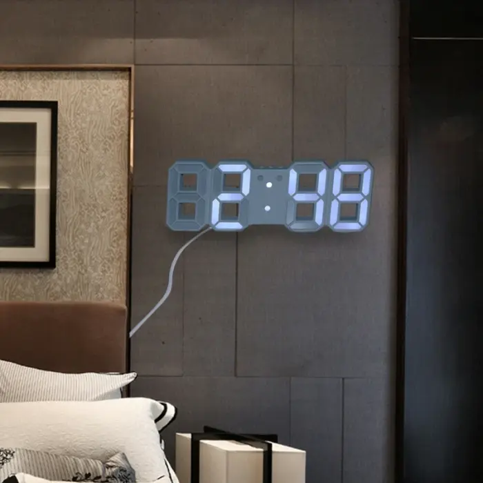 3D Digital Wall Clock LED Table Clock Time Alarm Temperature Date Sound Control Night Light With Remote Control Clock-000016