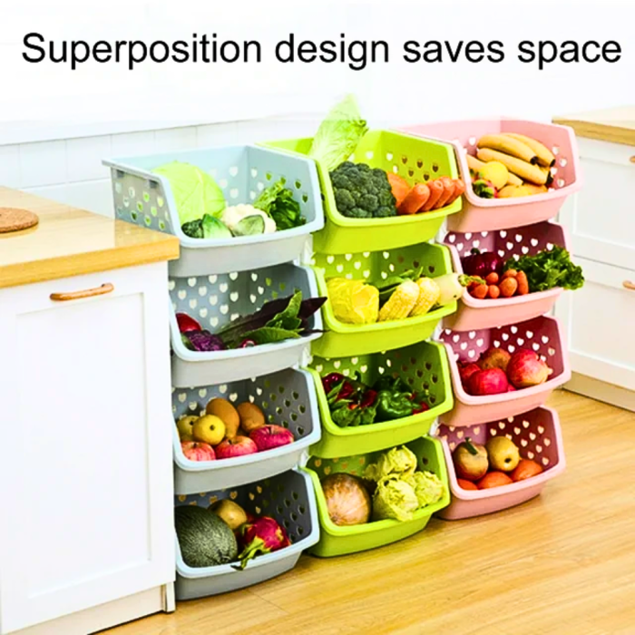 SB Storage Basket Multifunctional, 4 Layer High Capacity, Durable ,Stackable, Hollow-Out Household Storage Rack_000376